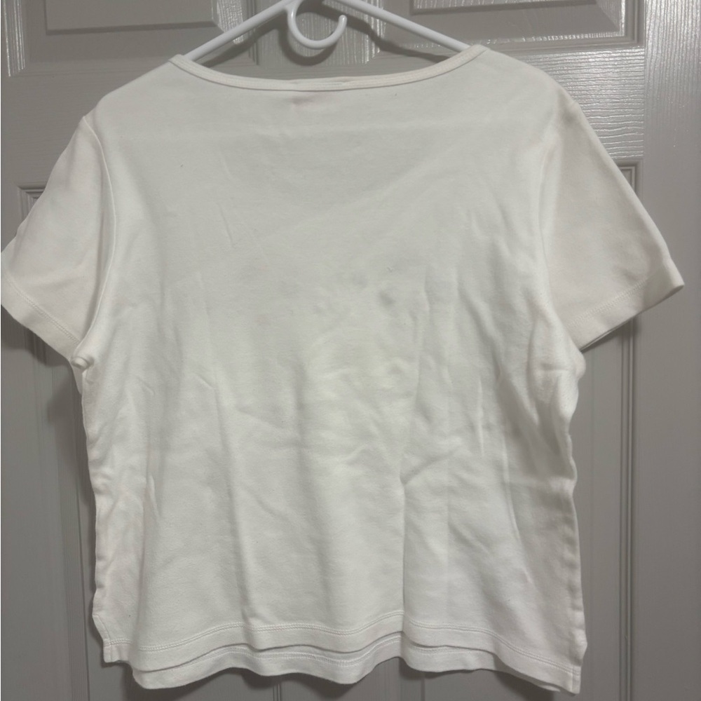 Quacker Factory White Tee with Colorful Umbrella Embroidery - Picture 5 of 6